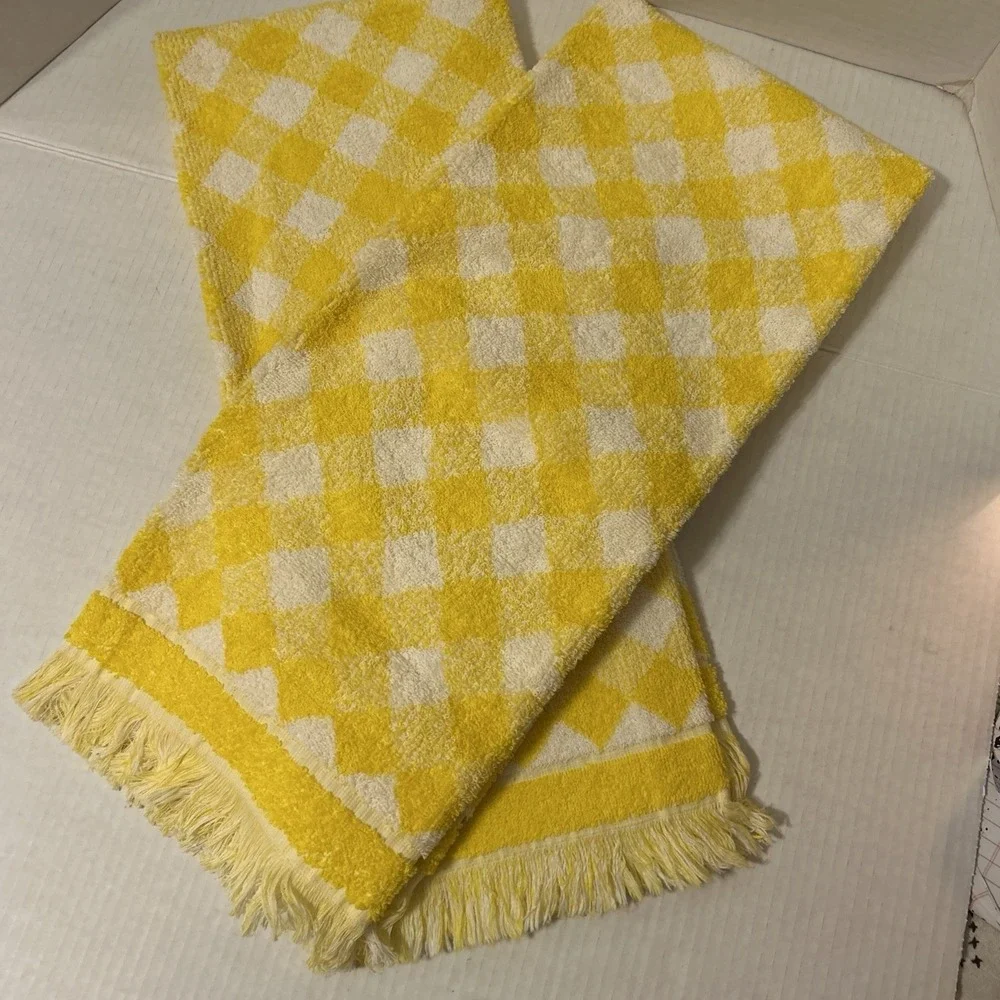 Vintage Yellow & White Gingham Bath Set 3pc JC Penney 2 Bath Towels 1 Washcloth